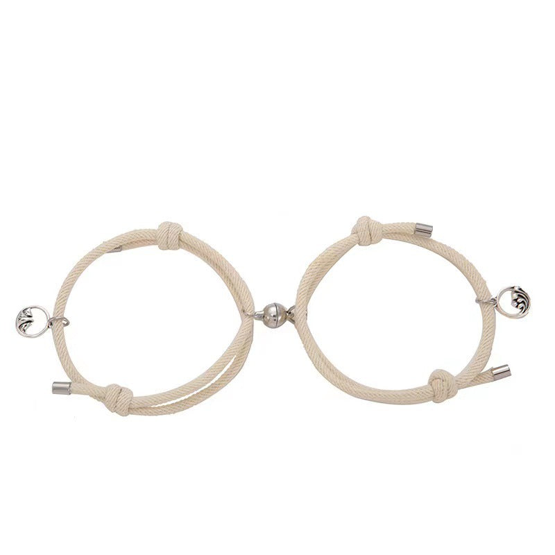 Simple Alloy Magnetic Couple Bracelets Set