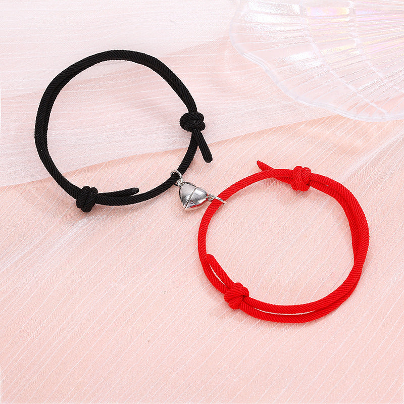 Simple Alloy Heart Magnetic Couple Bracelet Set