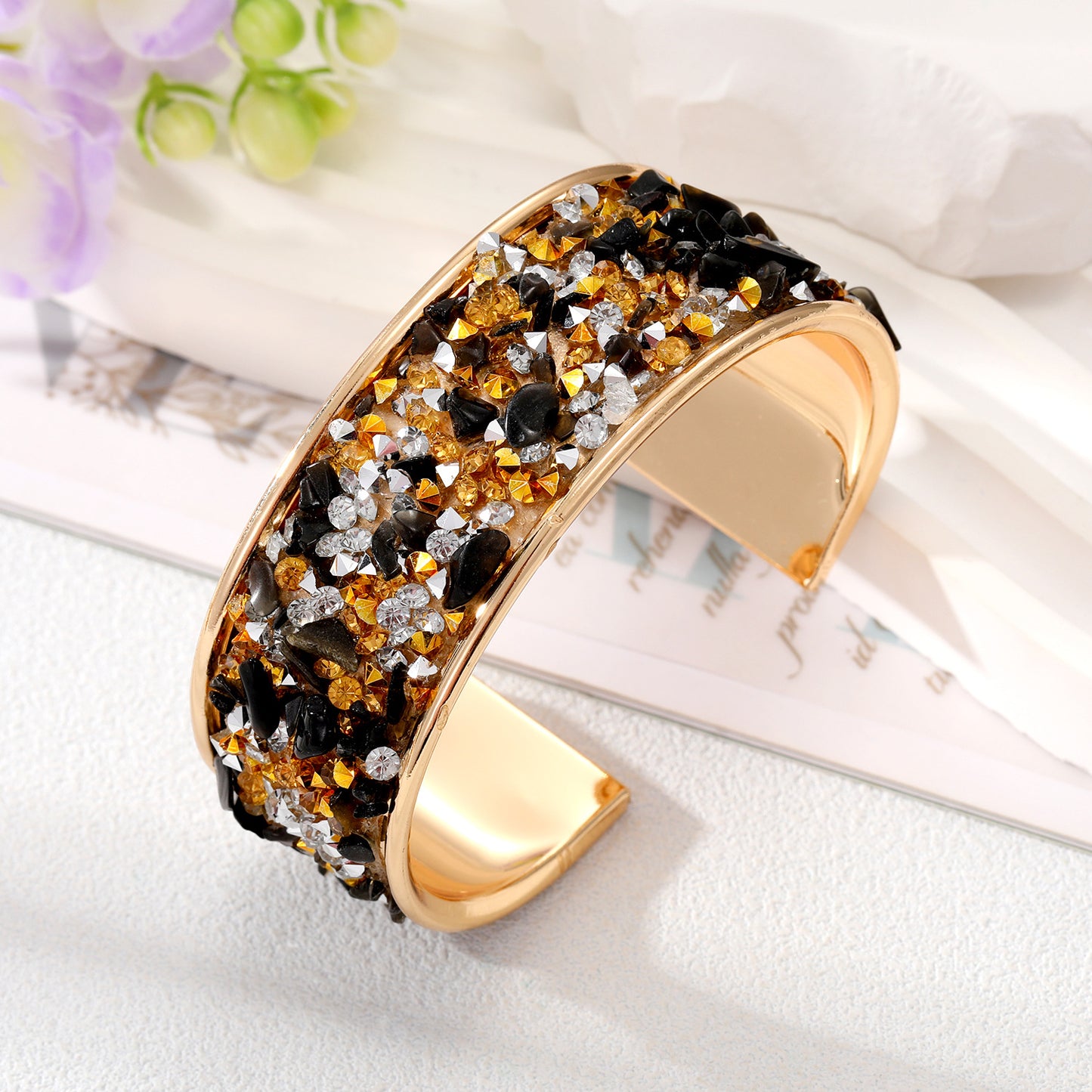 Retro Bohemian Colorful Stone Alloy Plated Bangle Bracelet