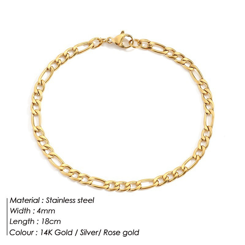 Figaro Chain Stainless Steel Gold Plated Bracelet