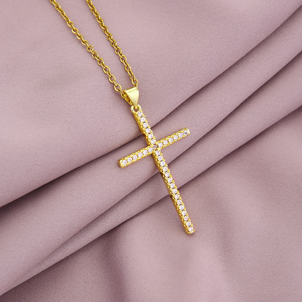 Trendy Cross Pendant Necklace with Colorful Zircon for Couples