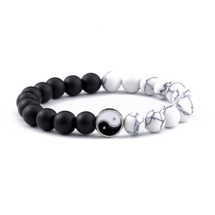Copper Geometric Bracelet Set - Black Matte & White Turquoise Beaded Couples Bracelets