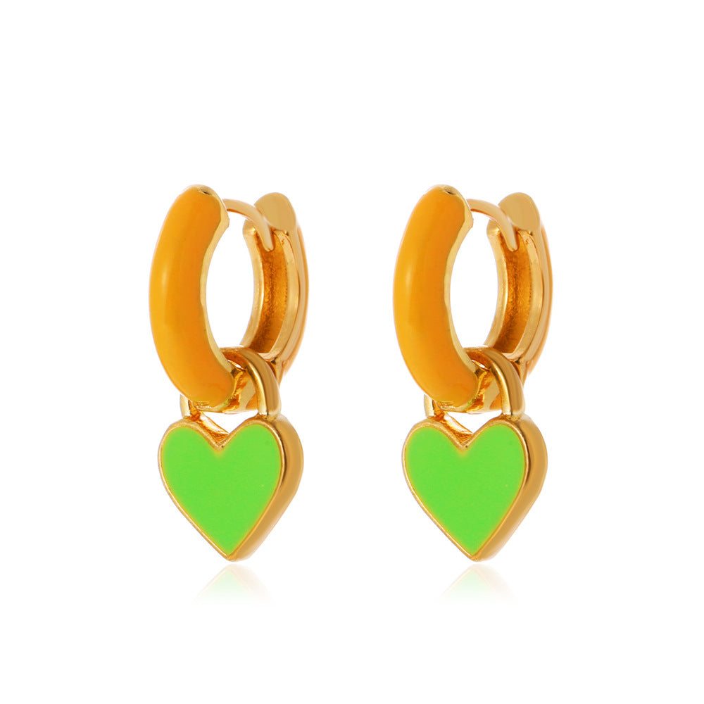 European Fashion Colorful Geometric Heart Earrings Alloy Dripping Ear Clip Studs for Women