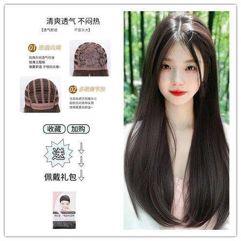925 Silver Needle Color Diamond Heart Earrings & Natural Black Brown Long Wig with Bangs