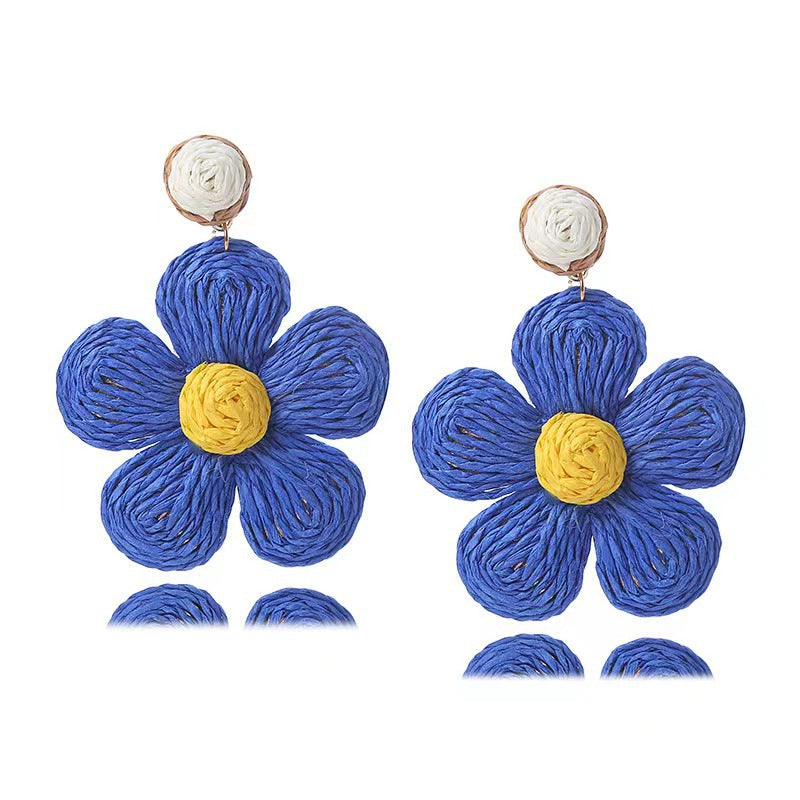 Vacation Floral Raffia Handmade Women's Drop Earrings