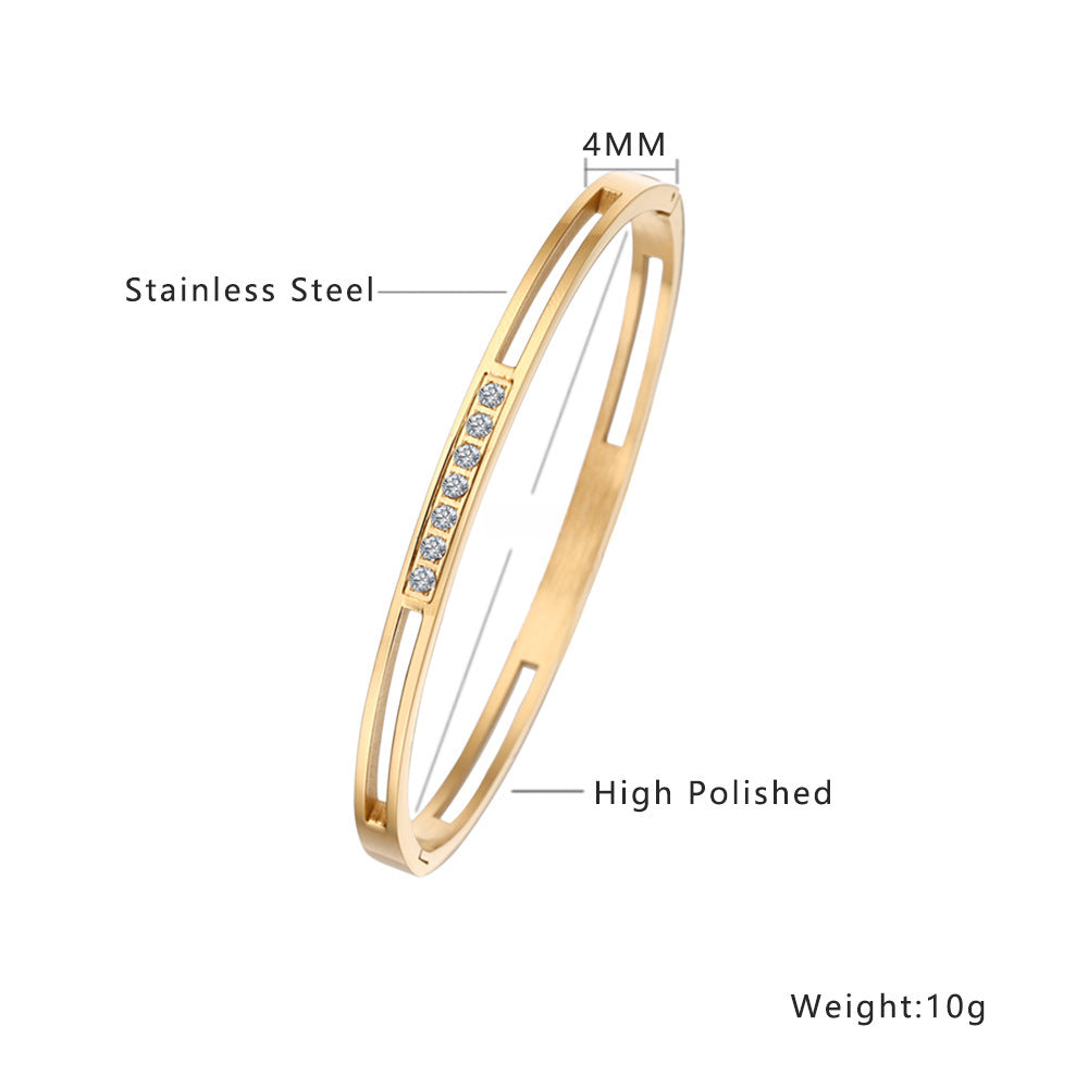 Simple Heart Shape Diamond Gold-Plated Titanium Steel Bangle Bracelet
