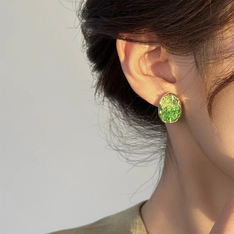 Sweet Floral Crystal Stud Earrings - Elegant Green Design