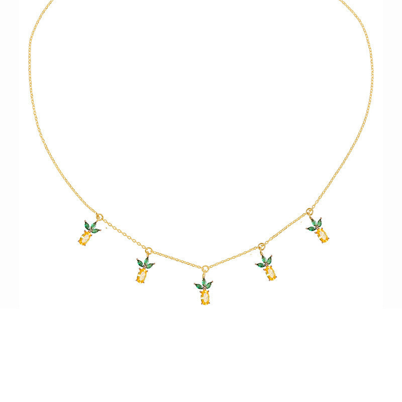 Colorful Zircon Cherry Peach Tropical Fruit Clavicle Chain Necklace