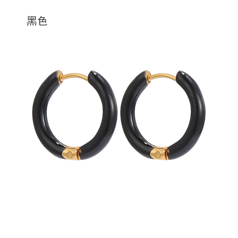 1 Pair Minimalist 12mm Colorful Stainless Steel Hoop Earrings