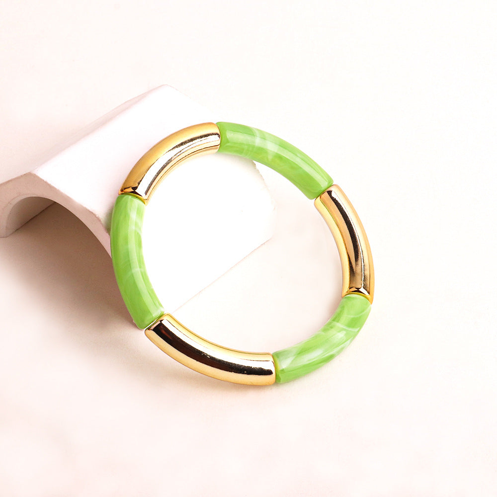 Acrylic Round Tube Elastic Bangle Bracelet for Women
