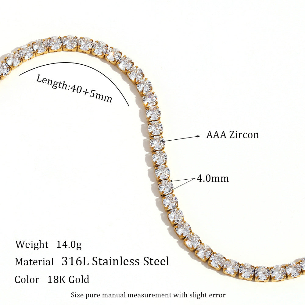 Minimalist Geometric Zircon Stainless Steel Necklace and Bracelet Set