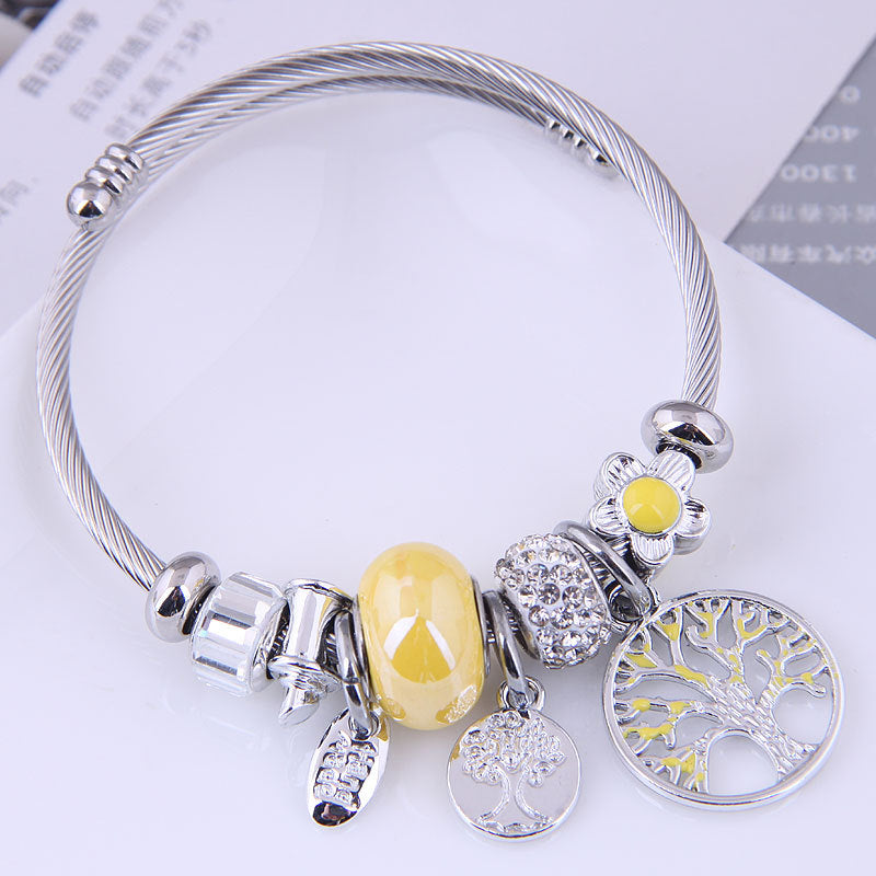 European American Tree of Life Pendant Stainless Steel Bracelet