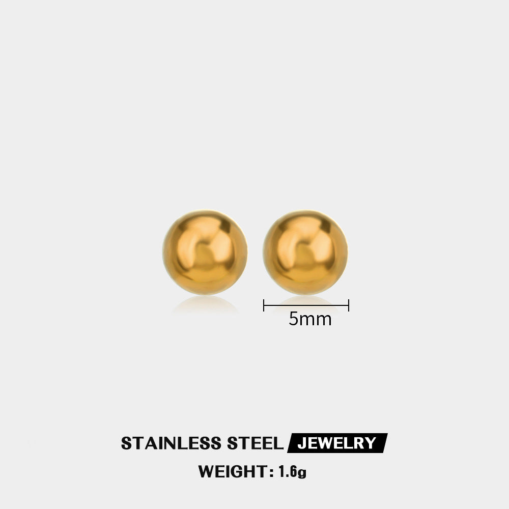 Simple Round Stainless Steel Stud Earrings for Women