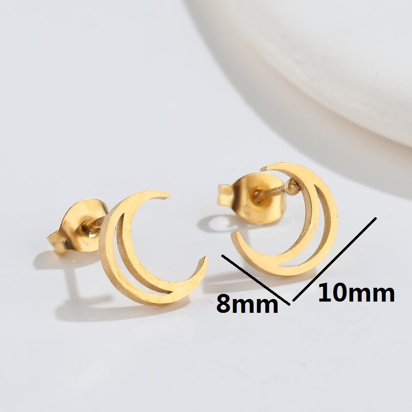 Geometric Moon Titanium Steel Stud Earrings Minimalist Design Korean Style