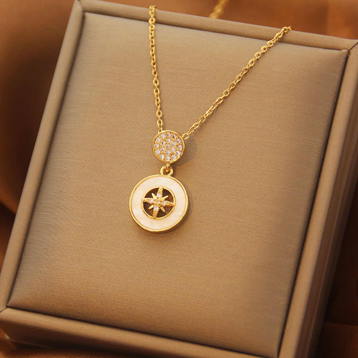 Elegant Maple Leaf Heart Titanium Steel Zircon Cross Pendant Necklace