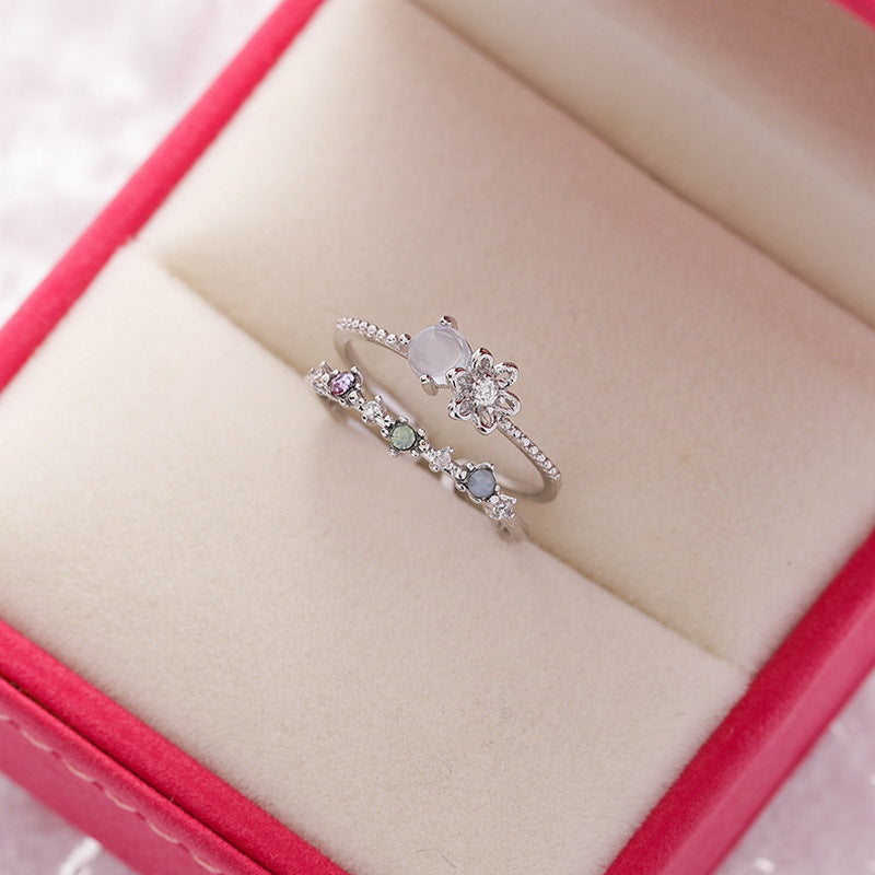 Korean Fashion Crystal Zircon Flower Adjustable Ring