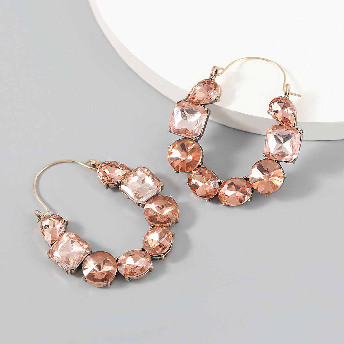 Geometric Rhinestone Inlaid Alloy Statement Earrings