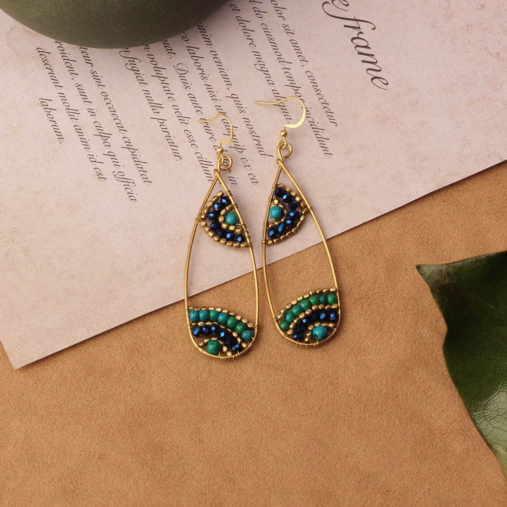 Bohemian Shell Tassel Mesh Earrings with Synthetic Gemstones