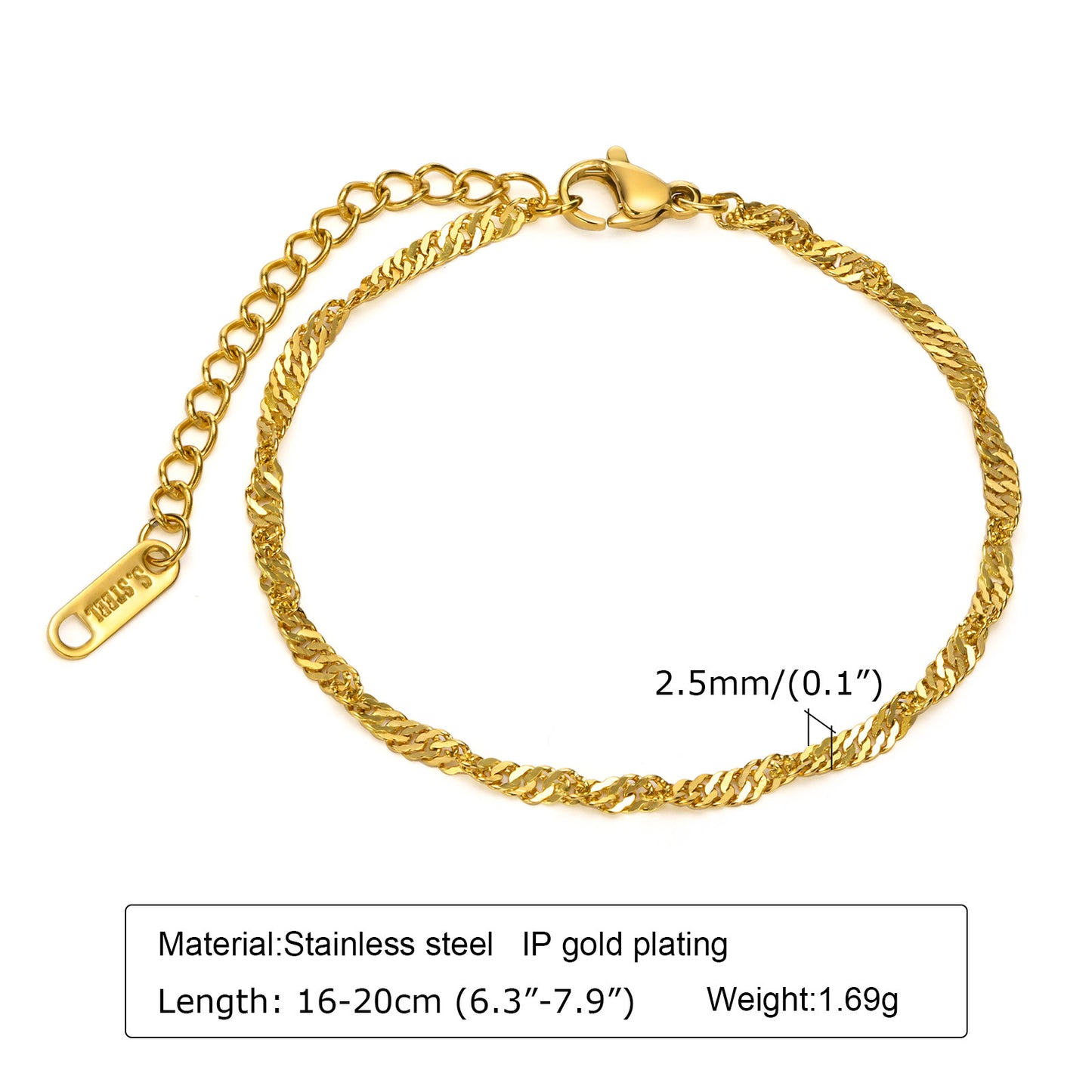 Elegant Geometric 18K Gold Plated Green Zircon Stainless Steel Bracelet