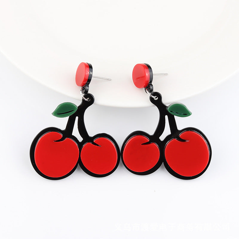 Exaggerated Acrylic Fruit Earrings for Women - Lemon, Strawberry, Watermelon, and Cherry Design