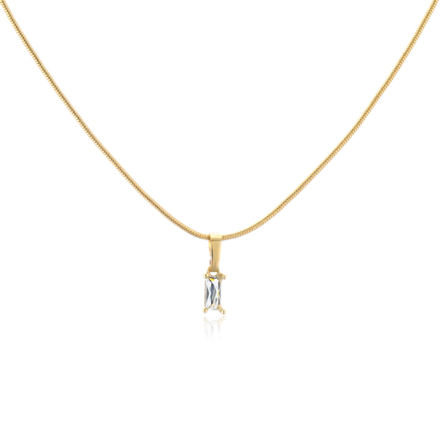 Stainless Steel Colorful Rectangle Zircon Snake Chain Layered Necklace 18k Gold Plated