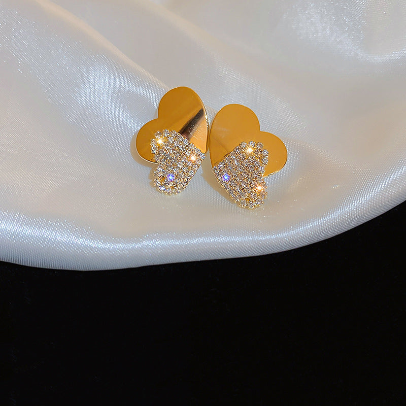 Korean Geometric Diamond Pearl Stud Earrings 925 Silver Needle
