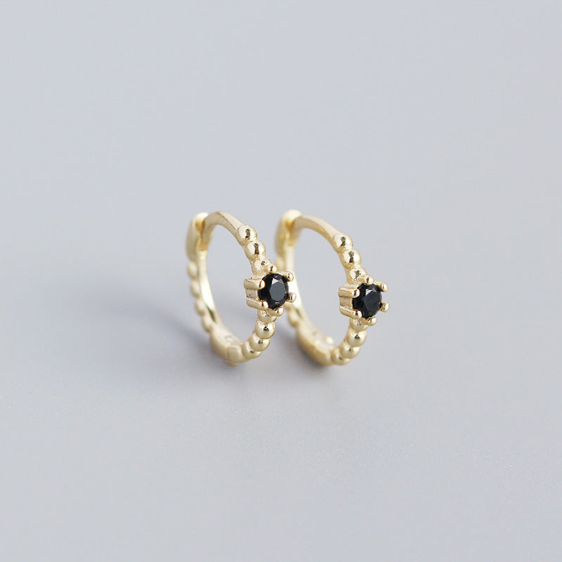 S925 Sterling Silver Round Beads Diamond Hoop Earrings