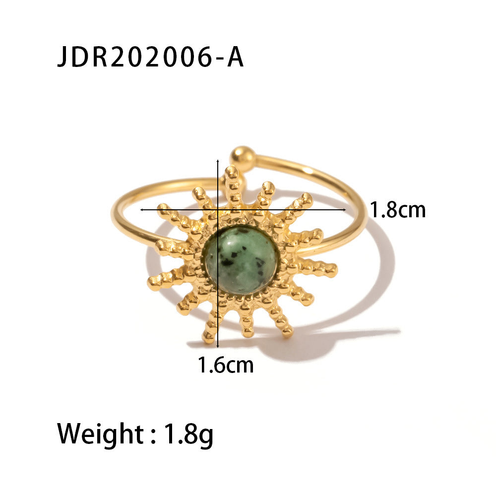 Vintage Geometric Stainless Steel Gemstone Adjustable Ring