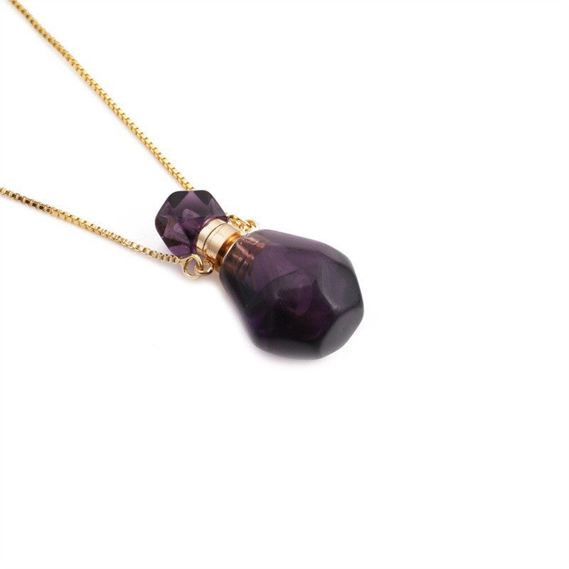 Fashion Semi-precious Stone Flame-shaped Perfume Bottle Pendant Necklace