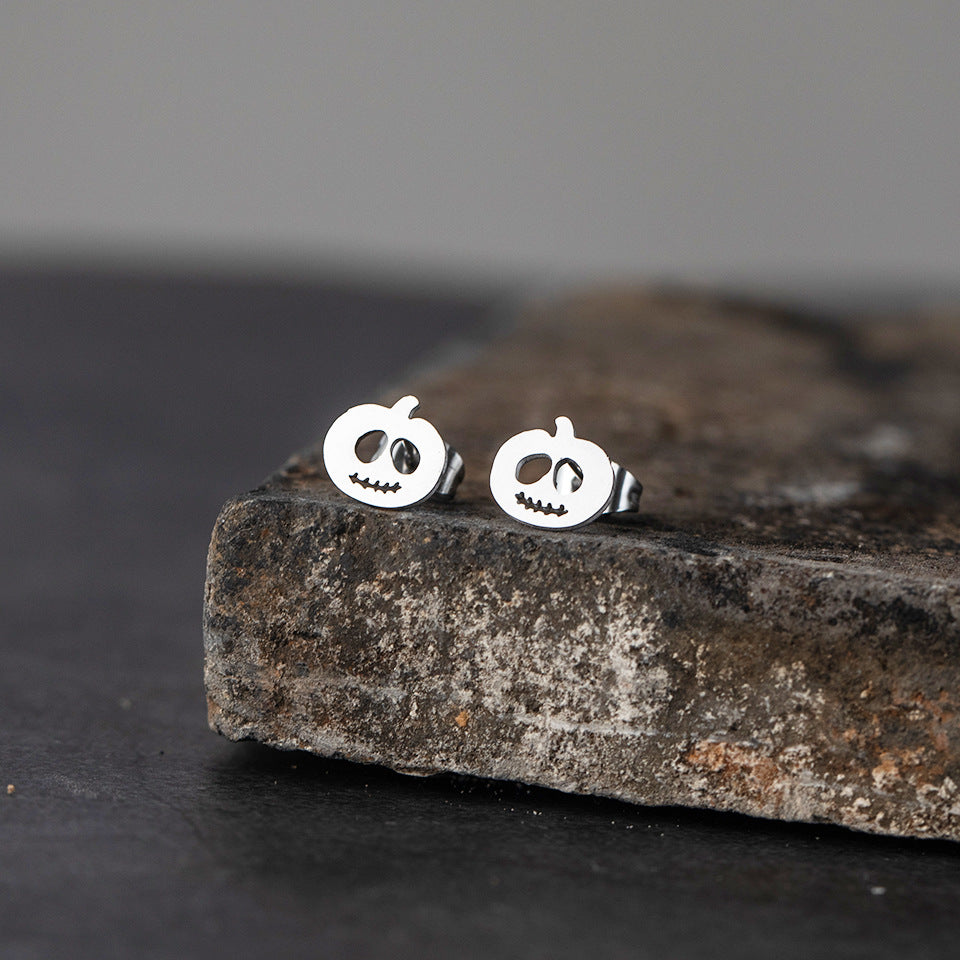 Simple Stainless Steel Halloween Pumpkin Stud Earrings