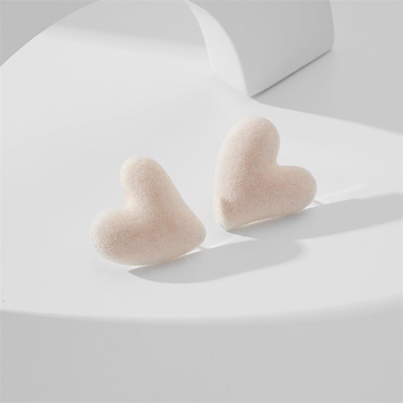Heart Shape Flocking S925 Silver Stud Earrings for Women