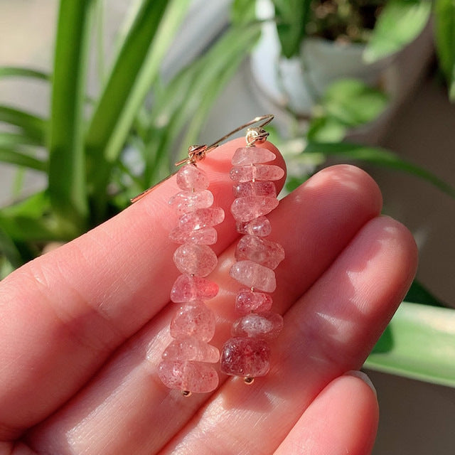 Retro Irregular Natural Crystal Stone Drop Earrings
