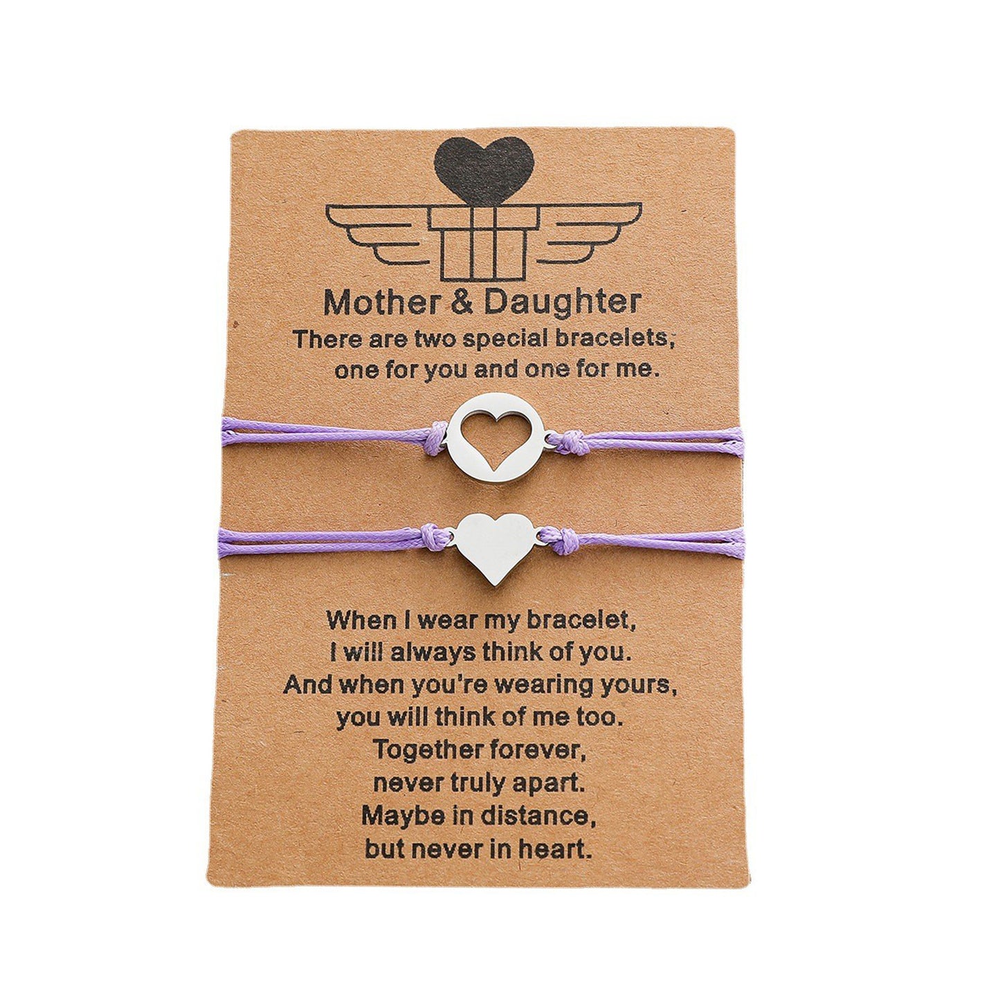 Mother-Daughter Stainless Steel Heart Bracelet - Warm Color Braided Design