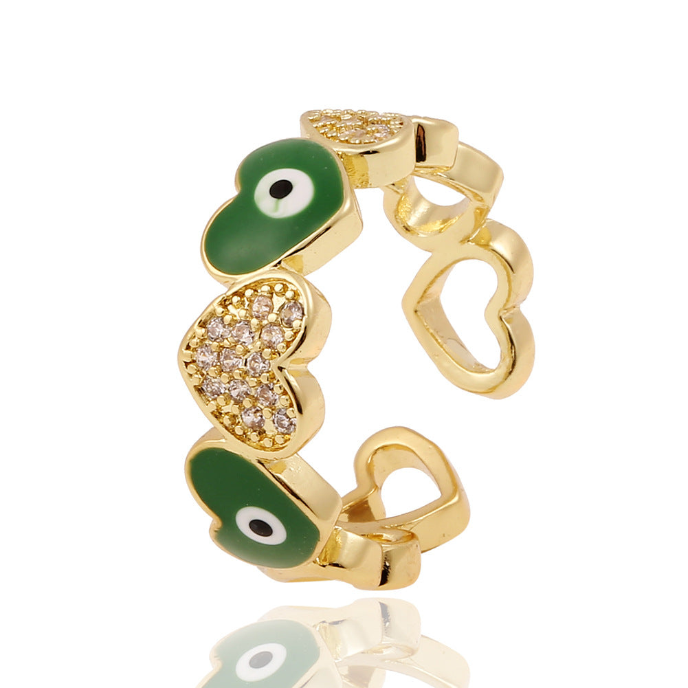 Copper Zircon Heart-Shaped Evil Eye Ring