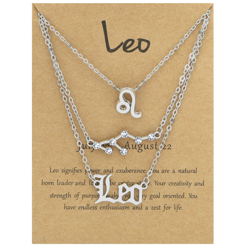 Alloy Geometric Circle Pendant Necklace & Zodiac Symbol Pendant Necklace Set for Women
