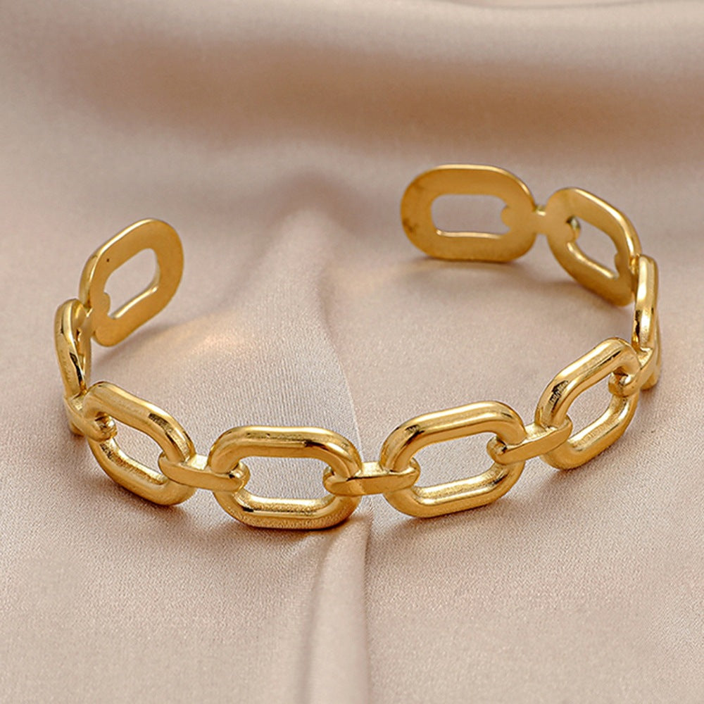 Fashion Geometric Stainless Steel Zircon Inlay Cuff Bracelet