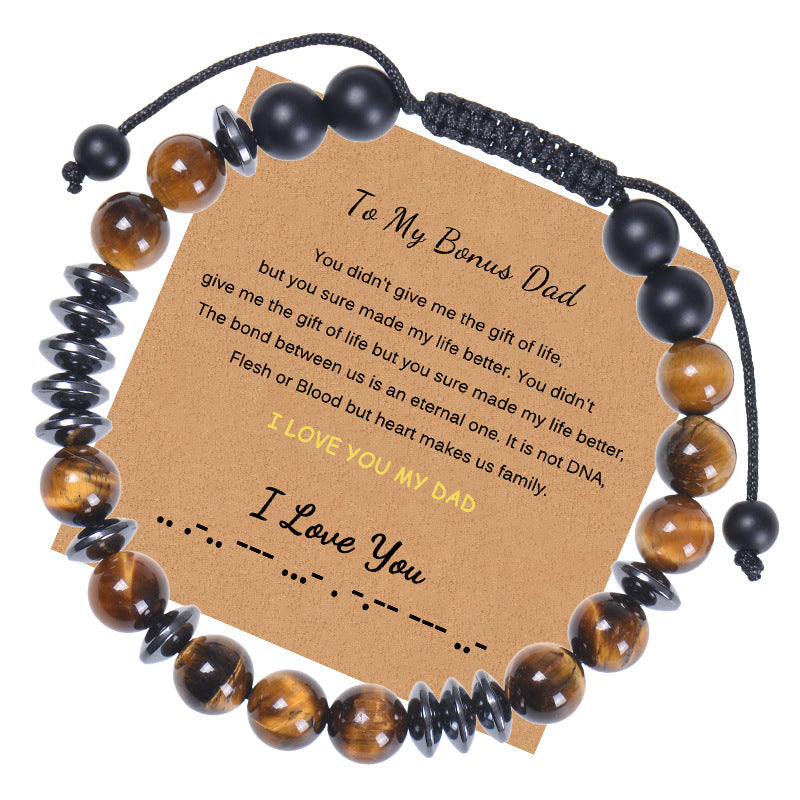 Geometric Natural Stone Tiger Eye Morse Code Bracelet for Men