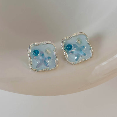 1 Pair Classic Color Block Pearl Drop Earrings - Monet Garden Inspired Floral Design