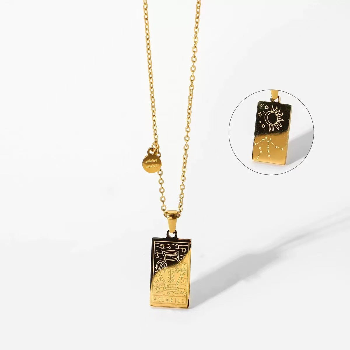 Fashion Zodiac Pendant Necklace Stainless Steel Gold-Plated Tarot Charm