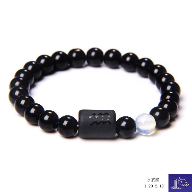 Simple Constellation Obsidian Beaded Unisex Bracelet with Elastic Cord