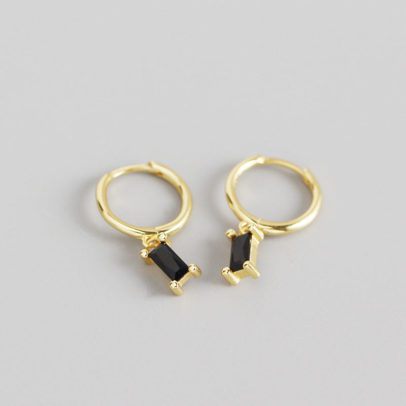 S925 Sterling Silver Minimalist Geometric Rectangular Zircon Earrings