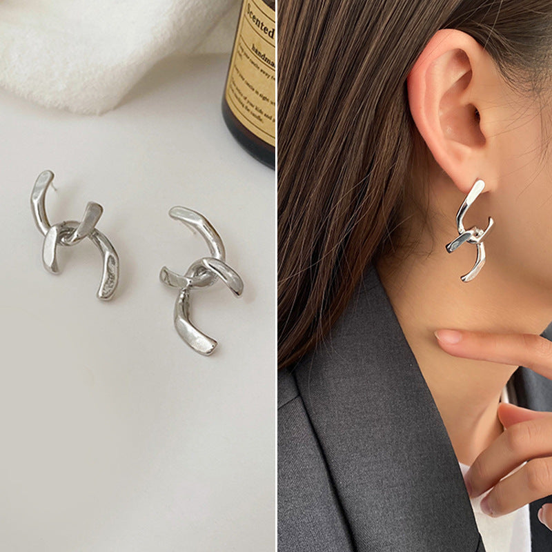 Retro Geometric Alloy Plated Earrings with 925 Silver Needle