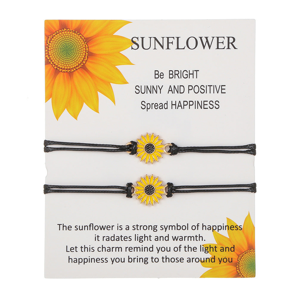 Sunflower Daisy Alloy Oil Drop Woven Friendship Bracelet for Women