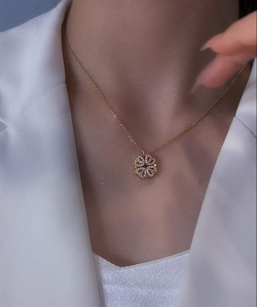 Fashion Four Leaf Clover Zircon Inlay Titanium Steel Necklace - Versatile Luxury Choker for Women