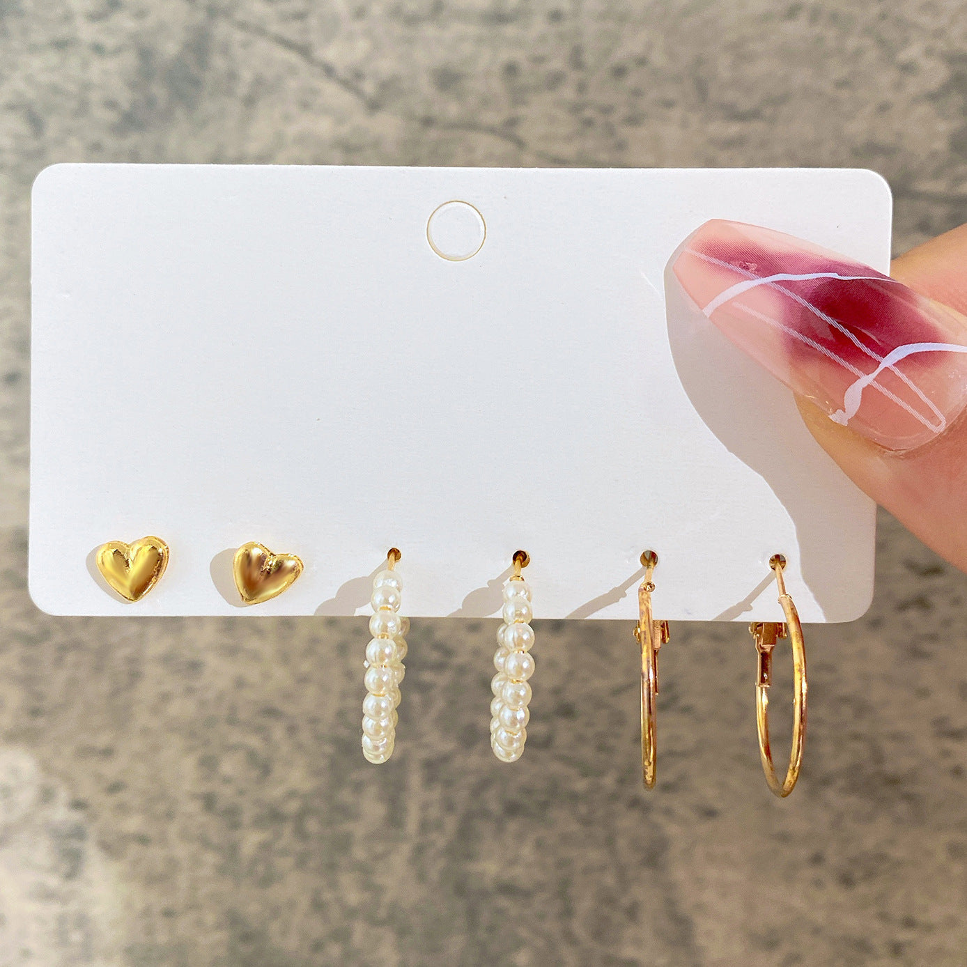 INS Style Retro Unisex Alloy Earrings Set - Heart Studs, Creative Vintage Number Hoops, Pearl C-Shaped Hoops