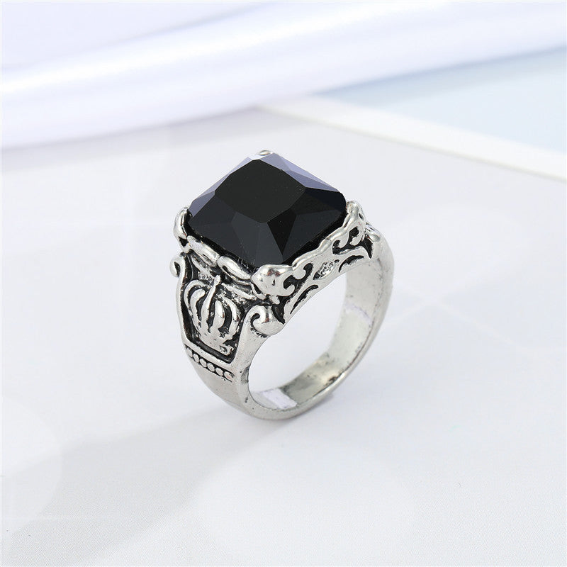 Vintage Fashion Square Gemstone Punk Alloy Ring for Men and Women