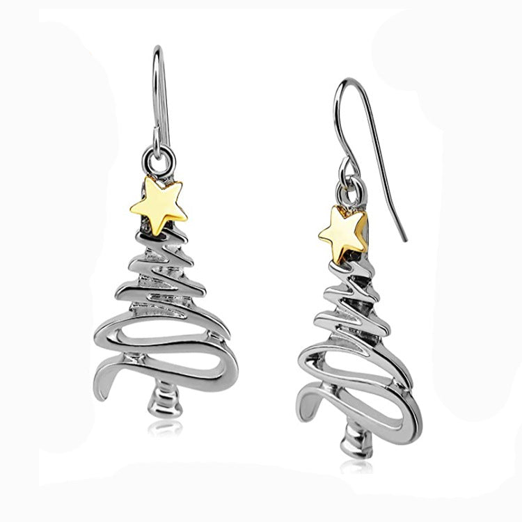 Fashion Creative Two-Tone Christmas Tree Stainless Steel Earrings