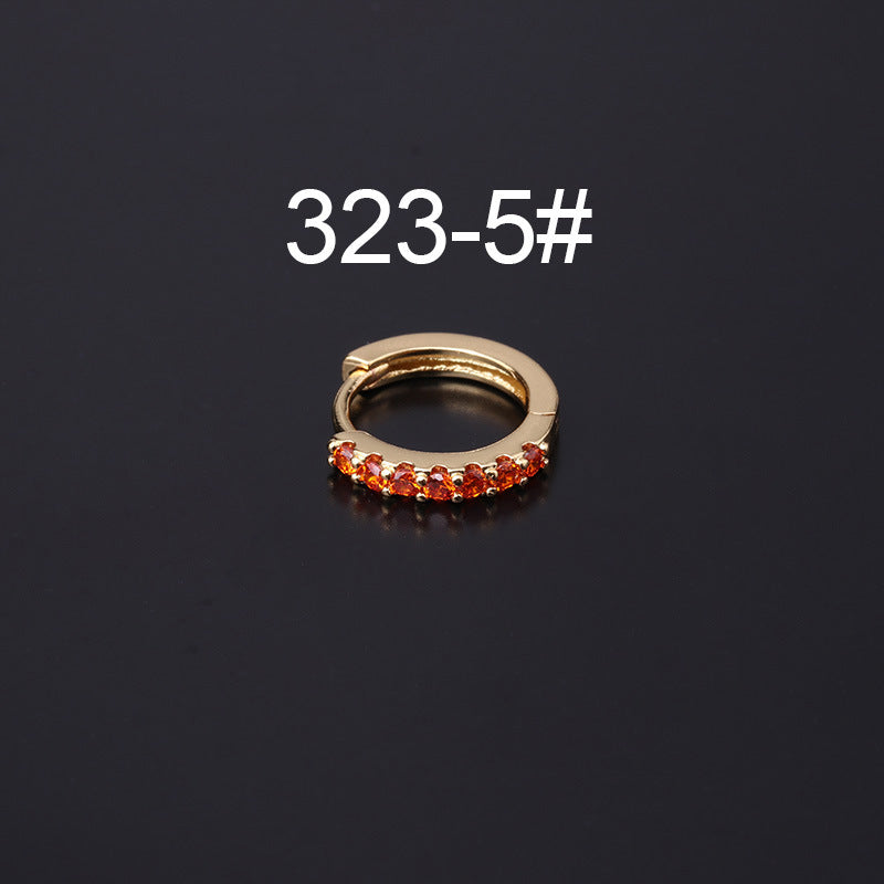 Fashion Geometric Zircon Inlaid Copper Earrings - Colorful Korean Style Pierced Ear Cuff