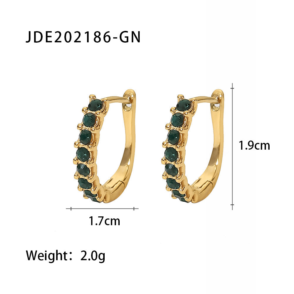 Geometric Gold Plated Stainless Steel Zircon Hoop Earrings