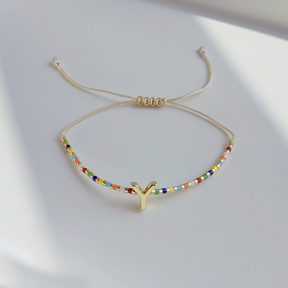 18K Gold Plated Bohemian Miyuki Beaded Adjustable Letter Bracelet for Women